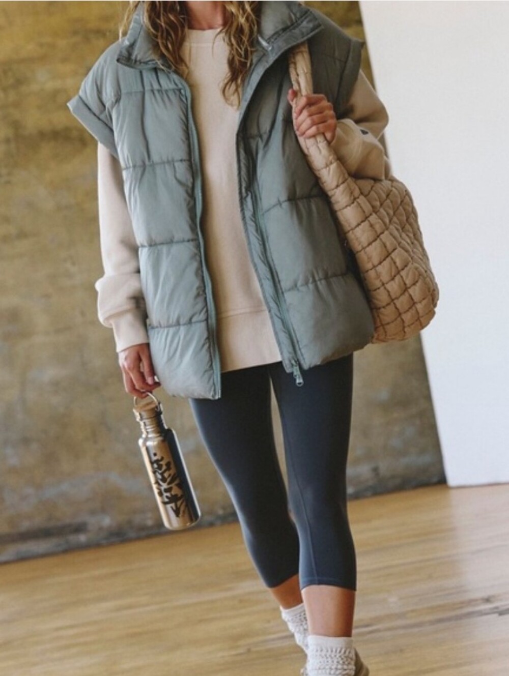 FP Movement by Free People Green/Gray Bubble Sleeveless Puffer Vest Athleisure M